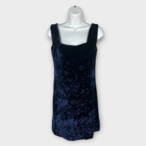 Vintage 60s Blue Crushed Velvet Sleeveless Short Square Neck Party Dress 00 XXS - Picture 1 of 7